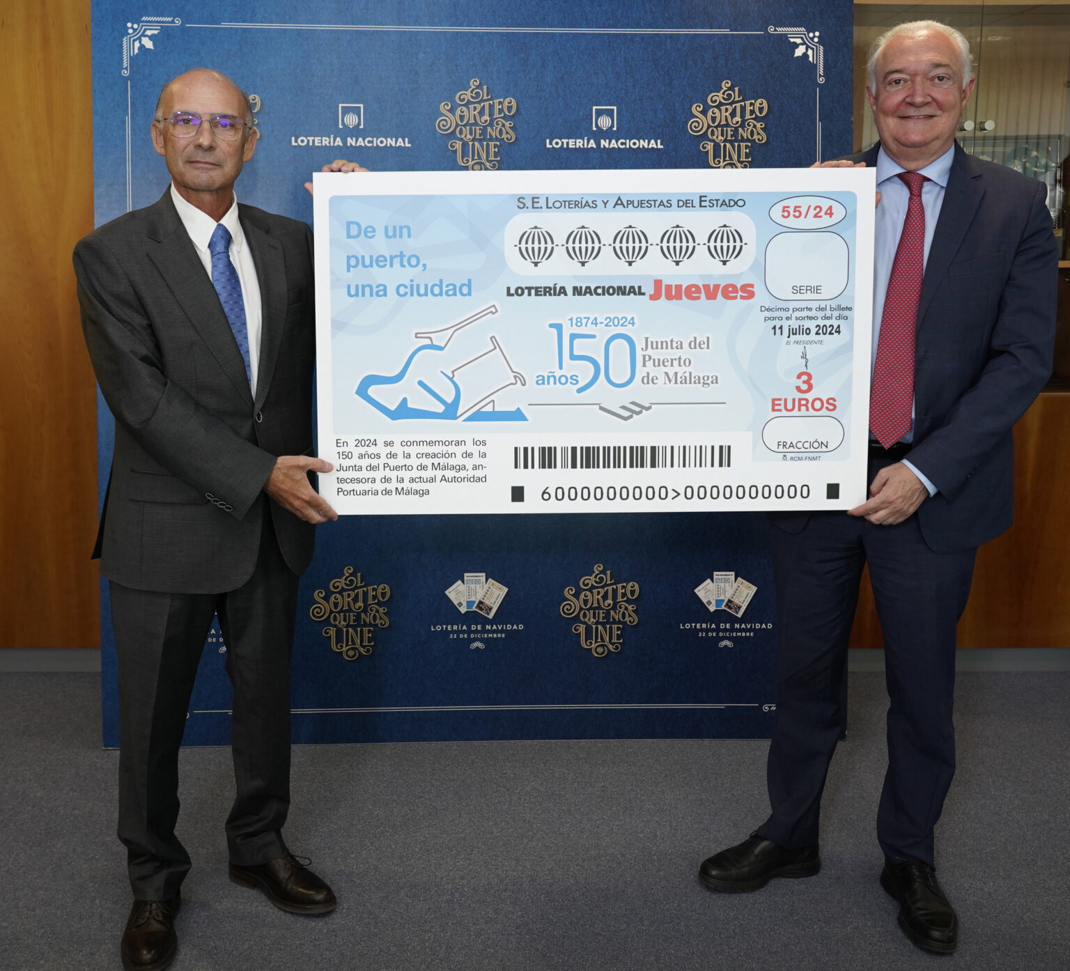 El décimo de Lotería Nacional del jueves 11 de julio, de dicado al 150º aniversario de la creación de la Junta del Puerto de Málaga